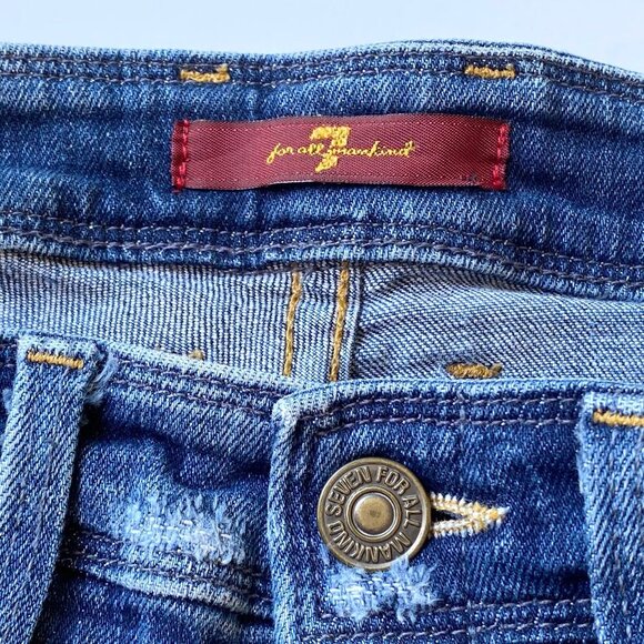 7 For All Mankind Womens Flare Wide Bootcut Jeans 28 Raw Hem Zippers Low Rise - Picture 7 of 15